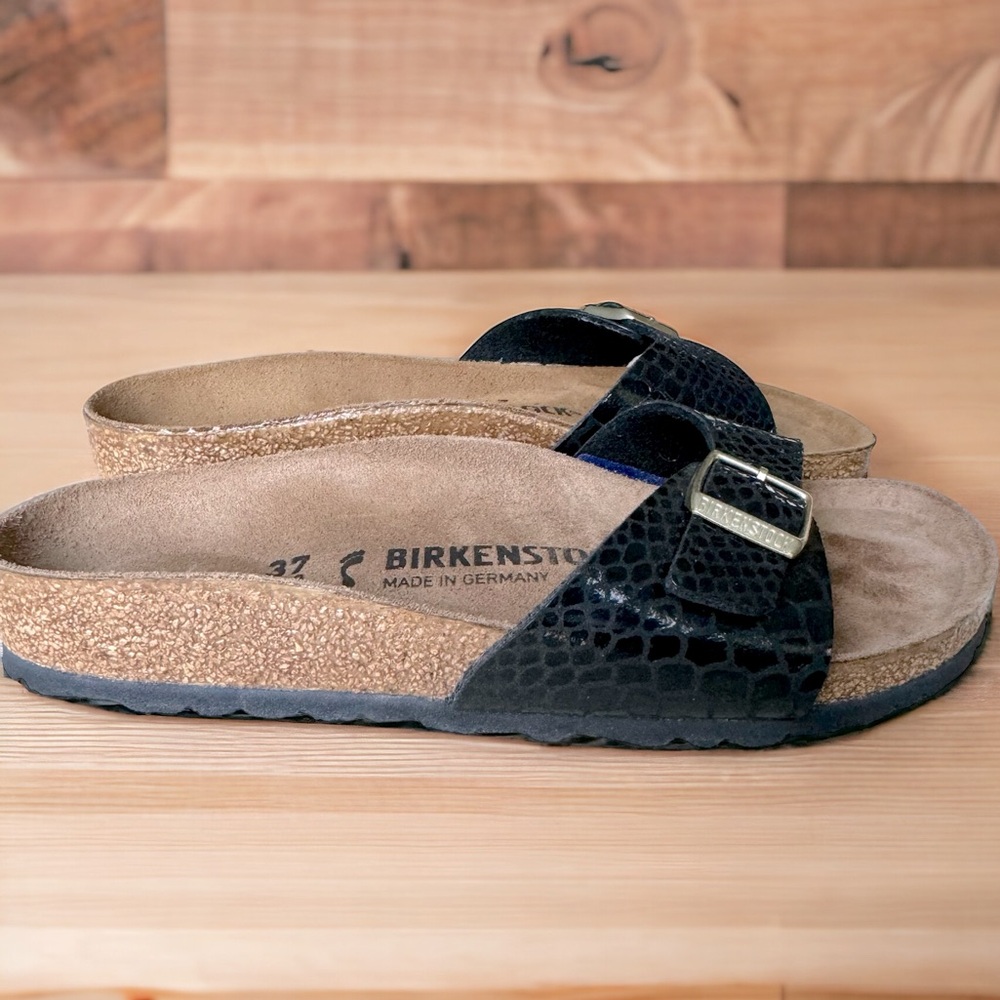 *NEW* Birkenstock Madrid Black Shiny Python Sandal, Size 37 (US Women’s 6 - 6.5) - Picture 2 of 5